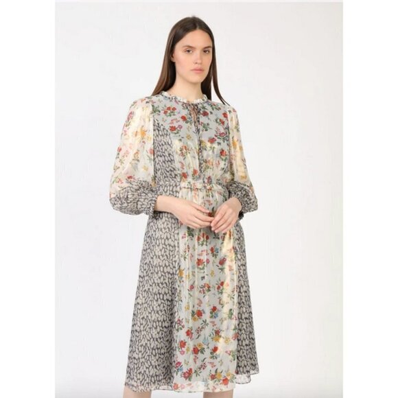 💕CURRENT AIR💕 Floral Combo Mixed Print Shine Midi Dress ~ Medium M NWT - Picture 5 of 16